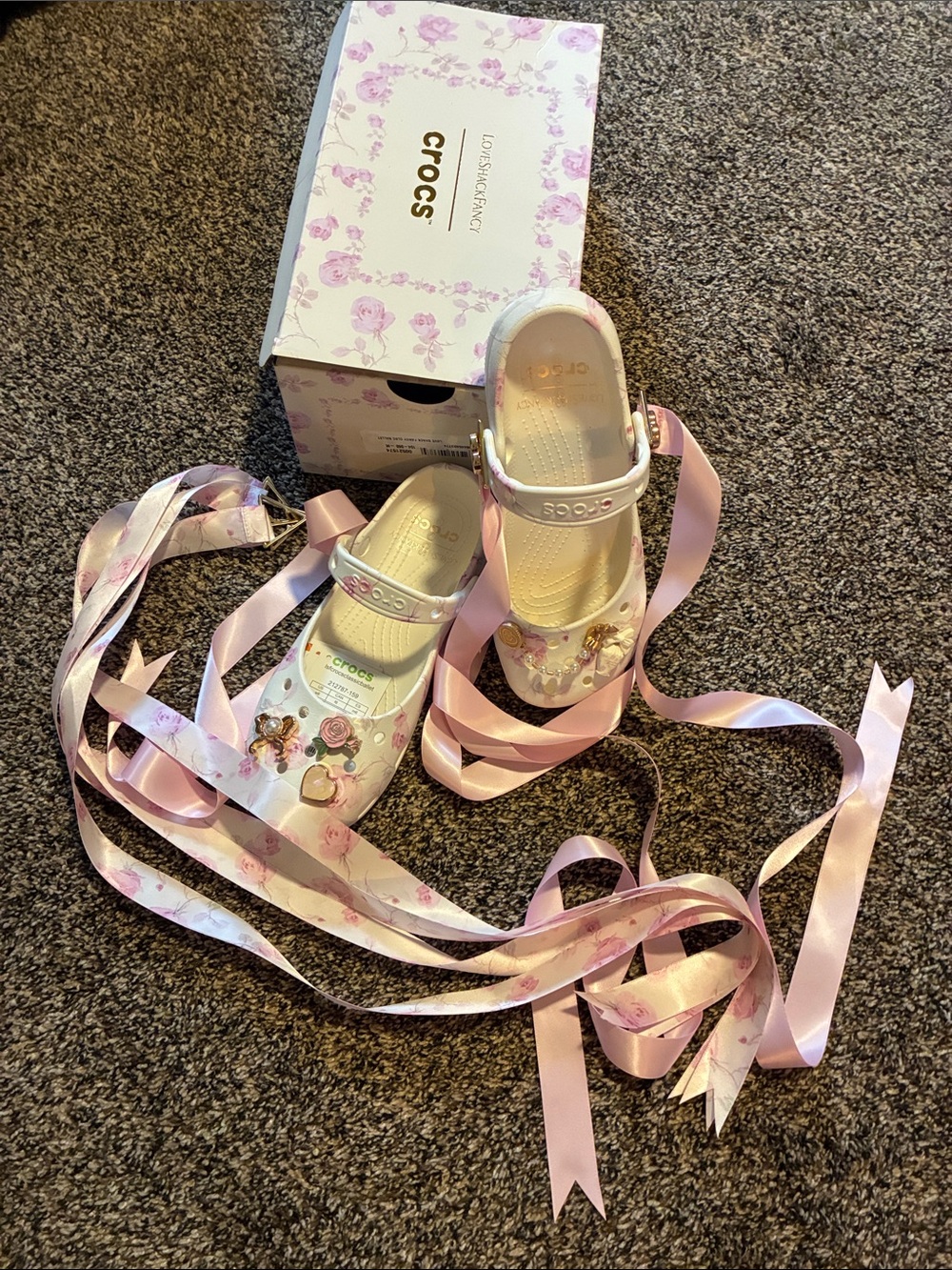 CROCS Love Shack Fancy Pink Floral Mary Jane Sandals with Charms